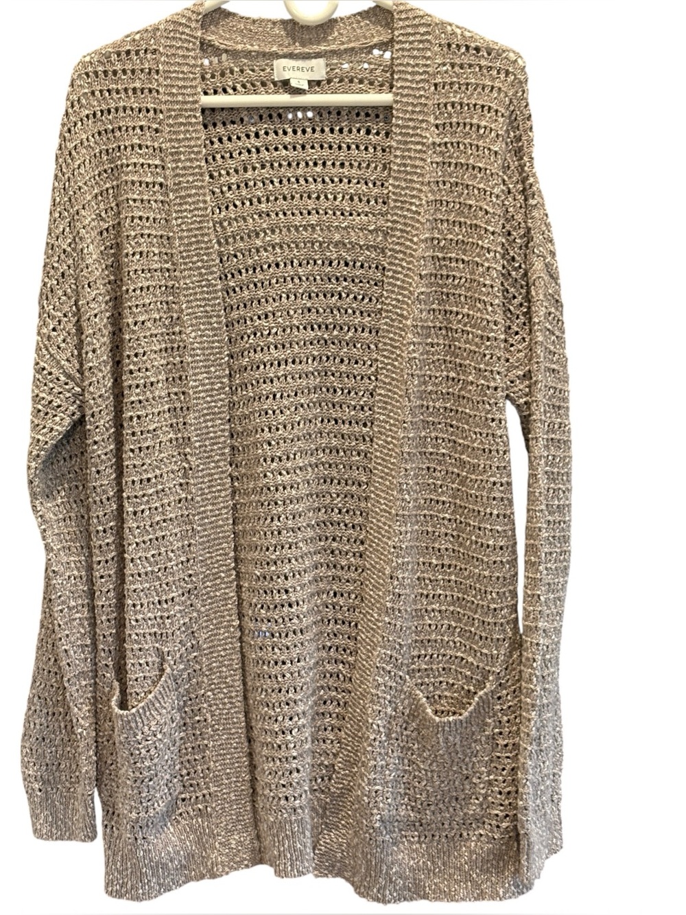 Evereve Womens Long Knit Cardgian Beige Oversized Size Small Cozy